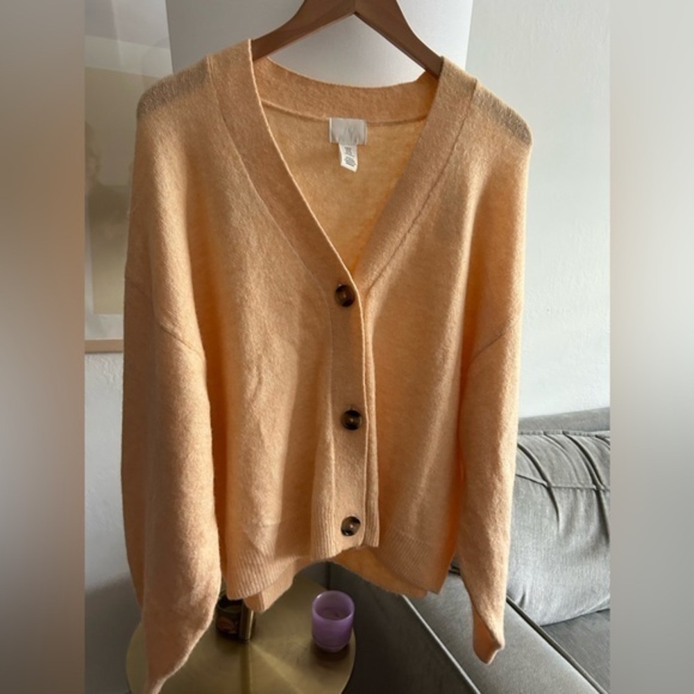 Orange Oversized Chunky Cardigan Size Xl Wool Blend